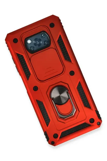 Newface Xiaomi Pocophone X3 Kılıf Pars Lens Yüzüklü Silikon - Kırmızı resmi