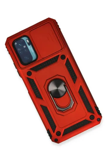 Newface Xiaomi Redmi Note 10 Kılıf Pars Lens Yüzüklü Silikon - Kırmızı resmi
