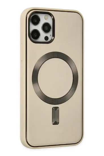 Newface iPhone 12 Pro Max Kılıf Coco Deri Magneticsafe Silikon - Krem resmi