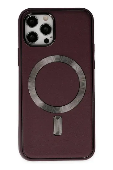 Newface iPhone 12 Pro Max Kılıf Coco Deri Magneticsafe Silikon - Bordo resmi