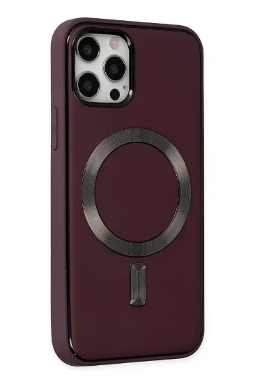 Newface iPhone 12 Pro Max Kılıf Coco Deri Magneticsafe Silikon - Bordo resmi