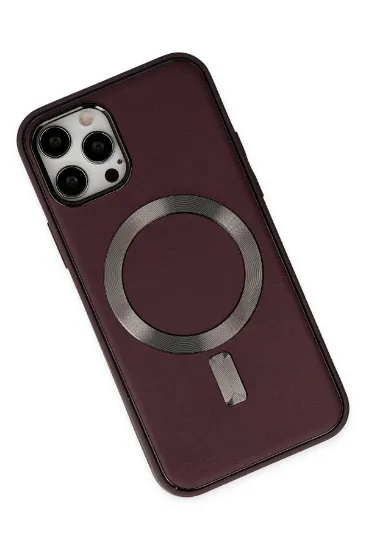 Newface iPhone 12 Pro Max Kılıf Coco Deri Magneticsafe Silikon - Bordo resmi