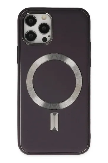 Newface iPhone 12 Pro Max Kılıf Coco Deri Magneticsafe Silikon - Derin Mor resmi