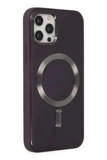 Newface iPhone 12 Pro Max Kılıf Coco Deri Magneticsafe Silikon - Derin Mor resmi