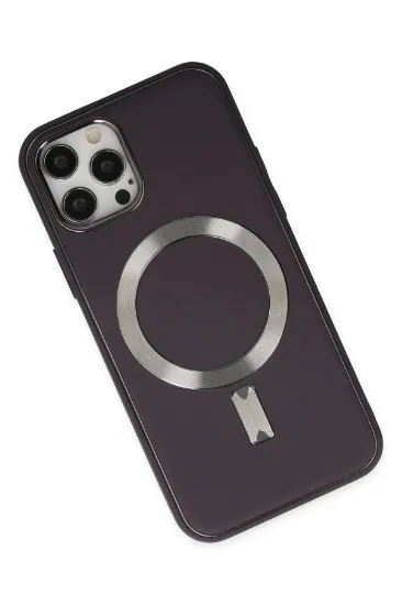 Newface iPhone 12 Pro Max Kılıf Coco Deri Magneticsafe Silikon - Derin Mor resmi