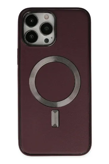 Newface iPhone 13 Pro Kılıf Coco Deri Magneticsafe Silikon - Bordo resmi