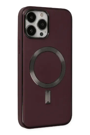 Newface iPhone 13 Pro Kılıf Coco Deri Magneticsafe Silikon - Bordo resmi