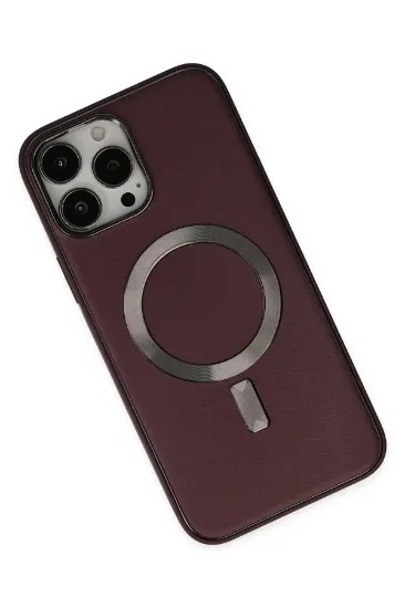 Newface iPhone 13 Pro Kılıf Coco Deri Magneticsafe Silikon - Bordo resmi