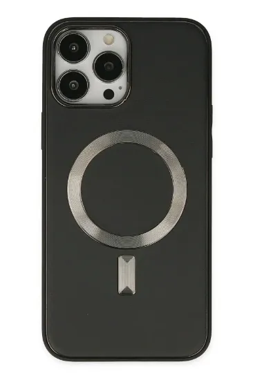 Newface iPhone 13 Pro Max Kılıf Coco Deri Magneticsafe Silikon - Siyah resmi