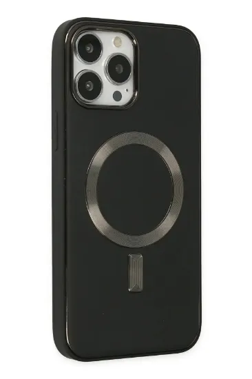 Newface iPhone 13 Pro Max Kılıf Coco Deri Magneticsafe Silikon - Siyah resmi