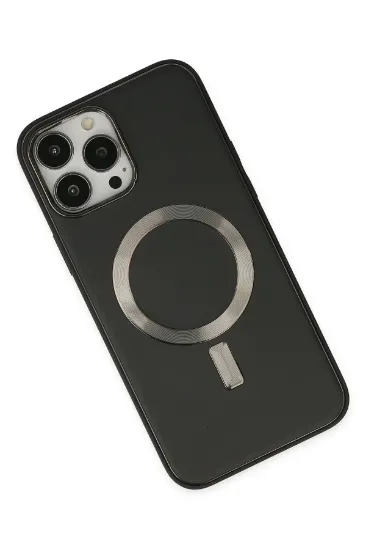 Newface iPhone 13 Pro Max Kılıf Coco Deri Magneticsafe Silikon - Siyah resmi