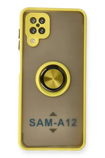 Newface Samsung Galaxy A12 Kılıf Montreal Yüzüklü Silikon Kapak - Sarı resmi