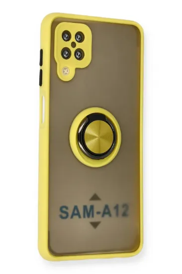 Newface Samsung Galaxy A12 Kılıf Montreal Yüzüklü Silikon Kapak - Sarı resmi