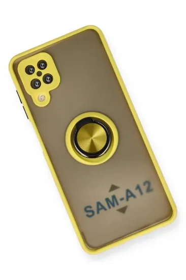 Newface Samsung Galaxy A12 Kılıf Montreal Yüzüklü Silikon Kapak - Sarı resmi