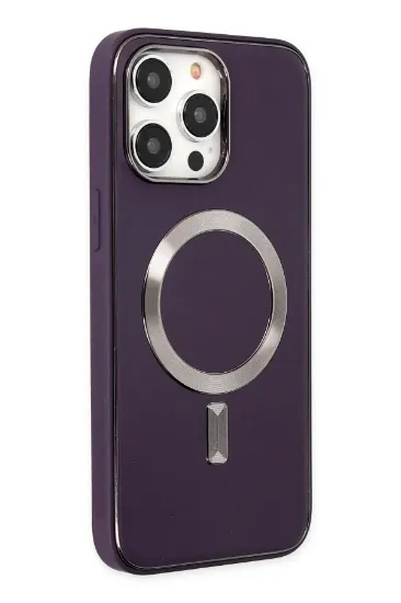 Newface iPhone 13 Pro Max Kılıf Coco Deri Magneticsafe Silikon - Derin Mor resmi