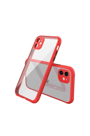 Newface iPhone 12 Mini Kılıf Miami Şeffaf Silikon - Kırmızı resmi