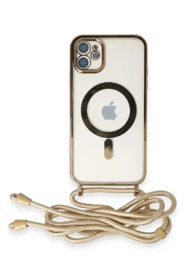 Newface iPhone 11 Kılıf Divo Lazer Askılı Magsafe Kapak - Gold resmi