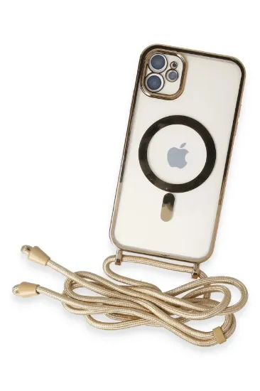 Newface iPhone 11 Kılıf Divo Lazer Askılı Magsafe Kapak - Gold resmi
