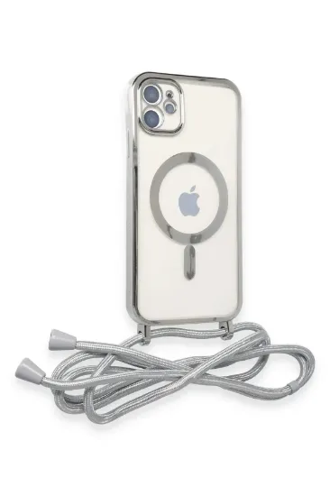 Newface iPhone 11 Kılıf Divo Lazer Askılı Magsafe Kapak - Gümüş resmi