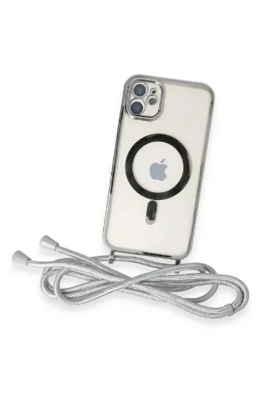 Newface iPhone 11 Kılıf Divo Lazer Askılı Magsafe Kapak - Gümüş resmi