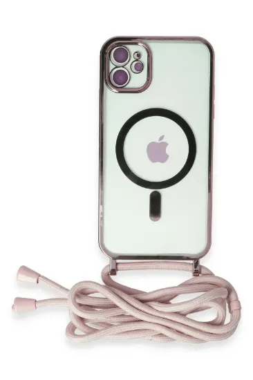 Newface iPhone 11 Kılıf Divo Lazer Askılı Magsafe Kapak - Pembe resmi