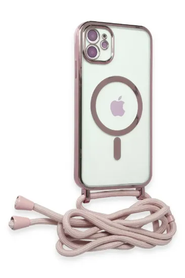 Newface iPhone 11 Kılıf Divo Lazer Askılı Magsafe Kapak - Pembe resmi