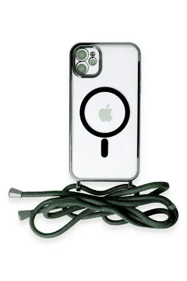 Newface iPhone 11 Kılıf Divo Lazer Askılı Magsafe Kapak - Koyu Yeşil resmi