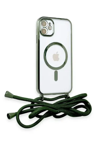 Newface iPhone 11 Kılıf Divo Lazer Askılı Magsafe Kapak - Koyu Yeşil resmi