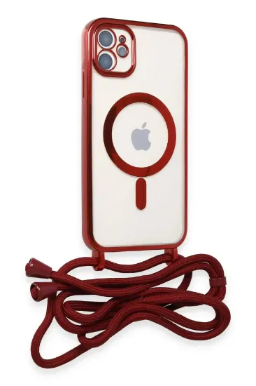 Newface iPhone 11 Kılıf Divo Lazer Askılı Magsafe Kapak - Kırmızı resmi