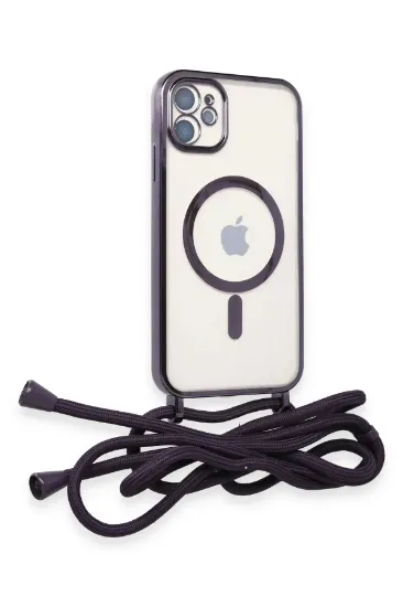 Newface iPhone 12 Kılıf Divo Lazer Askılı Magsafe Kapak - Derin Mor resmi