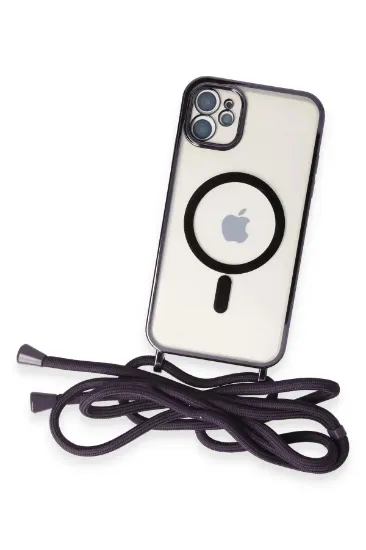 Newface iPhone 12 Kılıf Divo Lazer Askılı Magsafe Kapak - Derin Mor resmi