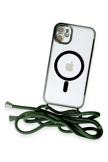 Newface iPhone 12 Kılıf Divo Lazer Askılı Magsafe Kapak - Koyu Yeşil resmi