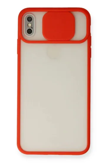 Newface iPhone X Kılıf Palm Buzlu Kamera Sürgülü Silikon - Kırmızı resmi