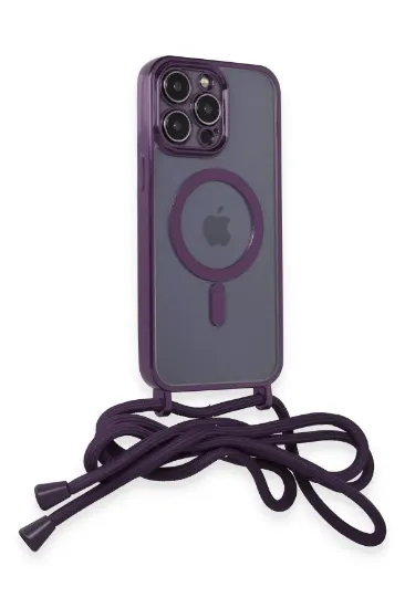 Newface iPhone 12 Pro Max Kılıf Divo Lazer Askılı Magsafe Kapak - Derin Mor resmi