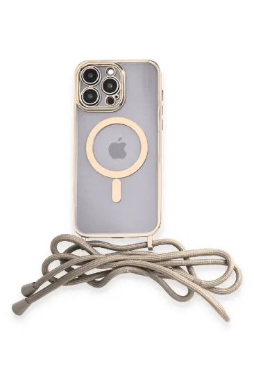 Newface iPhone 12 Pro Max Kılıf Divo Lazer Askılı Magsafe Kapak - Gold resmi