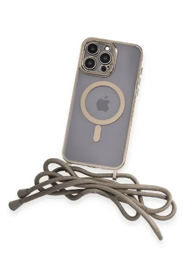 Newface iPhone 12 Pro Max Kılıf Divo Lazer Askılı Magsafe Kapak - Gold resmi