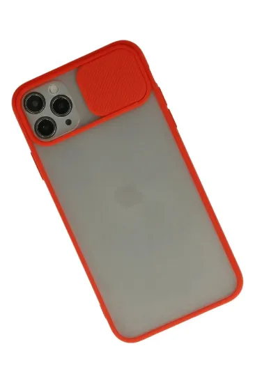 Newface iPhone 11 Pro Max Kılıf Palm Buzlu Kamera Sürgülü Silikon - Kırmızı resmi