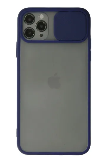 Newface iPhone 11 Pro Max Kılıf Palm Buzlu Kamera Sürgülü Silikon - Lacivert resmi