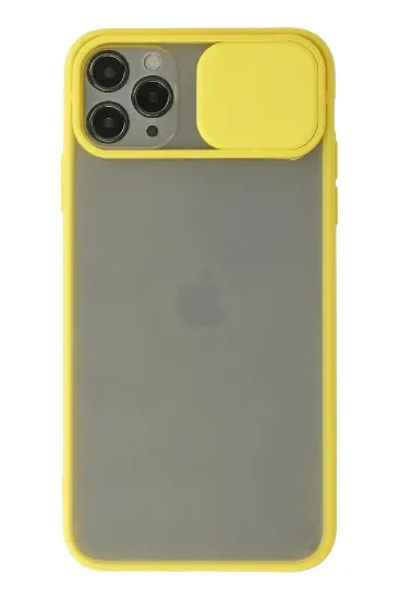 Newface iPhone 11 Pro Max Kılıf Palm Buzlu Kamera Sürgülü Silikon - Sarı resmi