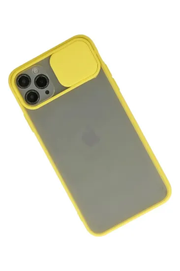 Newface iPhone 11 Pro Max Kılıf Palm Buzlu Kamera Sürgülü Silikon - Sarı resmi