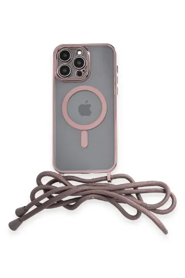 Newface iPhone 12 Pro Max Kılıf Divo Lazer Askılı Magsafe Kapak - Pembe resmi