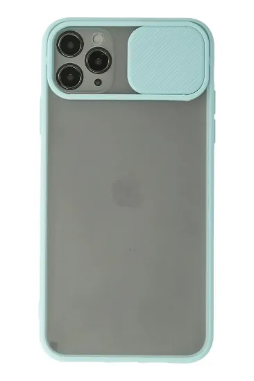 Newface iPhone 11 Pro Max Kılıf Palm Buzlu Kamera Sürgülü Silikon - Turkuaz resmi