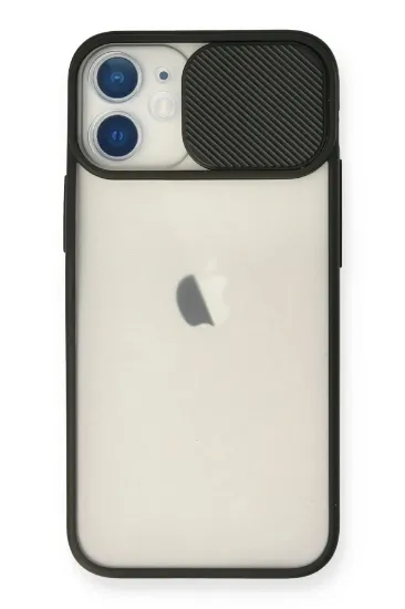 Newface iPhone 12 Mini Kılıf Palm Buzlu Kamera Sürgülü Silikon - Siyah resmi