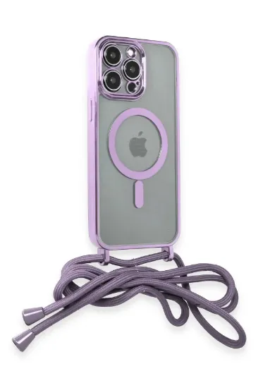 Newface iPhone 12 Pro Max Kılıf Divo Lazer Askılı Magsafe Kapak - Lila resmi