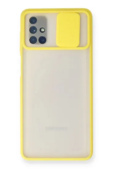 Newface Samsung Galaxy M51 Kılıf Palm Buzlu Kamera Sürgülü Silikon - Sarı resmi