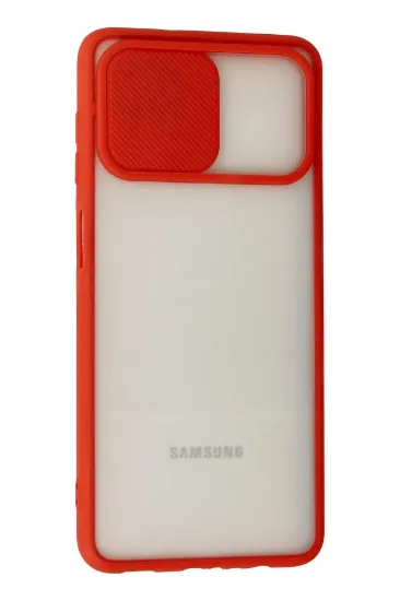 Newface Samsung Galaxy A12 Kılıf Palm Buzlu Kamera Sürgülü Silikon - Kırmızı resmi