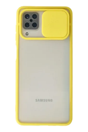 Newface Samsung Galaxy A12 Kılıf Palm Buzlu Kamera Sürgülü Silikon - Sarı resmi