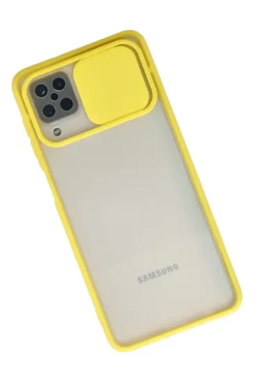 Newface Samsung Galaxy A12 Kılıf Palm Buzlu Kamera Sürgülü Silikon - Sarı resmi