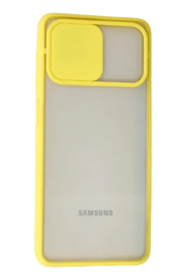Newface Samsung Galaxy A12 Kılıf Palm Buzlu Kamera Sürgülü Silikon - Sarı resmi