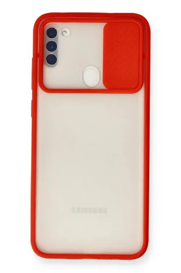 Newface Samsung Galaxy A11 Kılıf Palm Buzlu Kamera Sürgülü Silikon - Kırmızı resmi